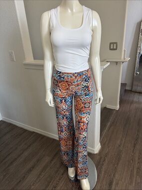 Veronica M Wide-Leg Printed Pants in Orange, Blue & Cream